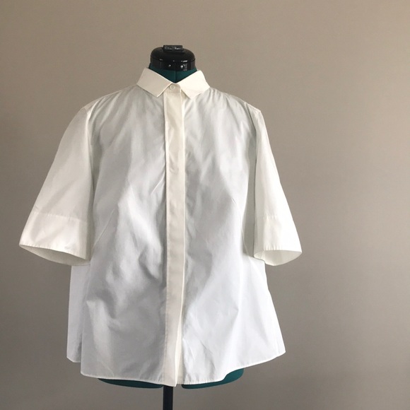 A-K-R-I-S punto white button up shirts w/ pleated back - Picture 1 of 8